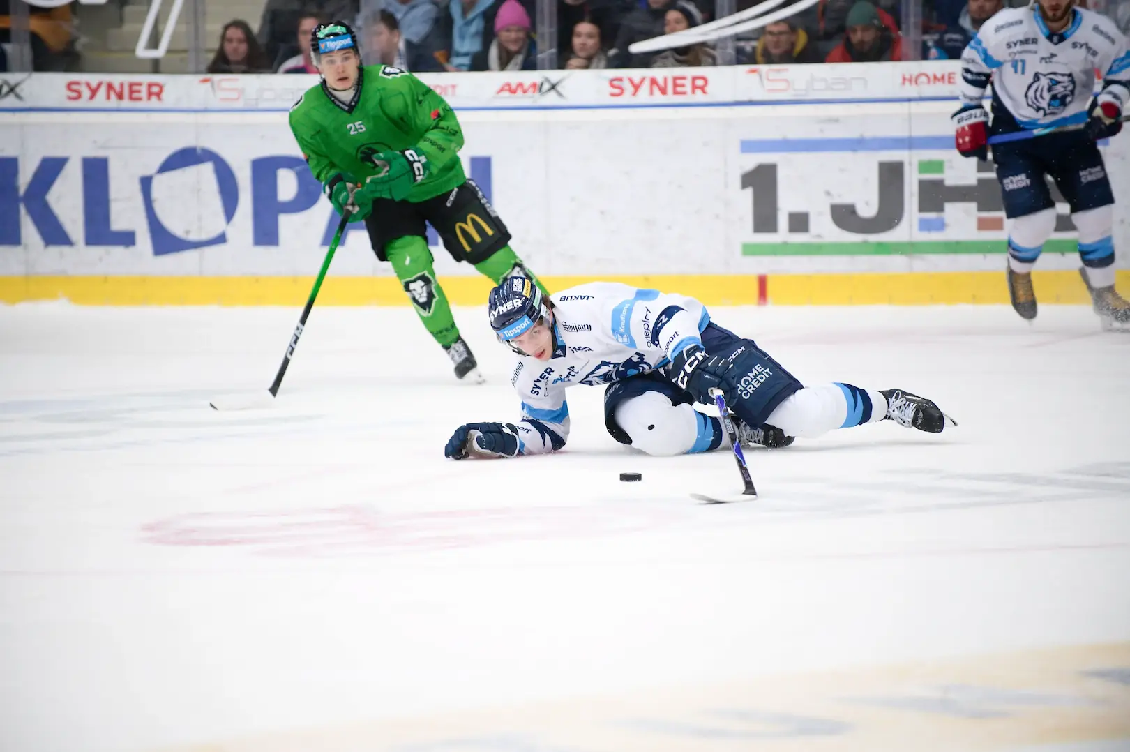 Pytlík bojuje s pukem na ledě